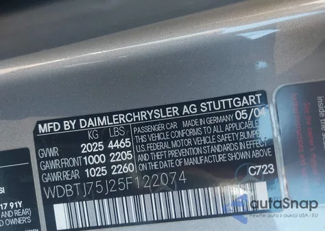 2005 Mercedes-Benz Clk 500 from USA, damaged, VIN WDBTJ75J25F122074